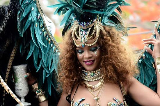 RIHANNA BARES SKIN WITH DARING JEWELED OUTFIT IN BARBADOS CARNIVAL